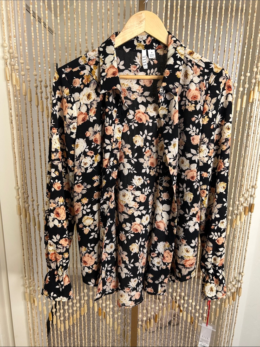 ELLE Black and Peach,Taupe Floral button up blouse